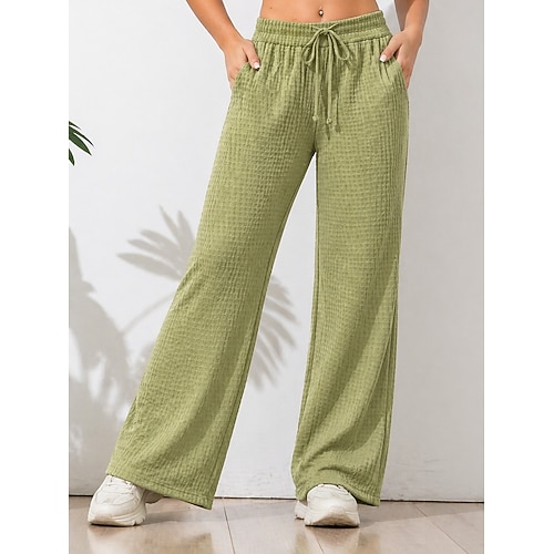 Damen Waffel Weites Bein Hosen Hose Palazzo-Hose Urlaub Mode Streetwear Volle Länge Hohe Taille Einfach Elastischer Bund Komfort Atmungsaktivität Bequem Unelastisch Täglich Straße Alltagskleidung Image