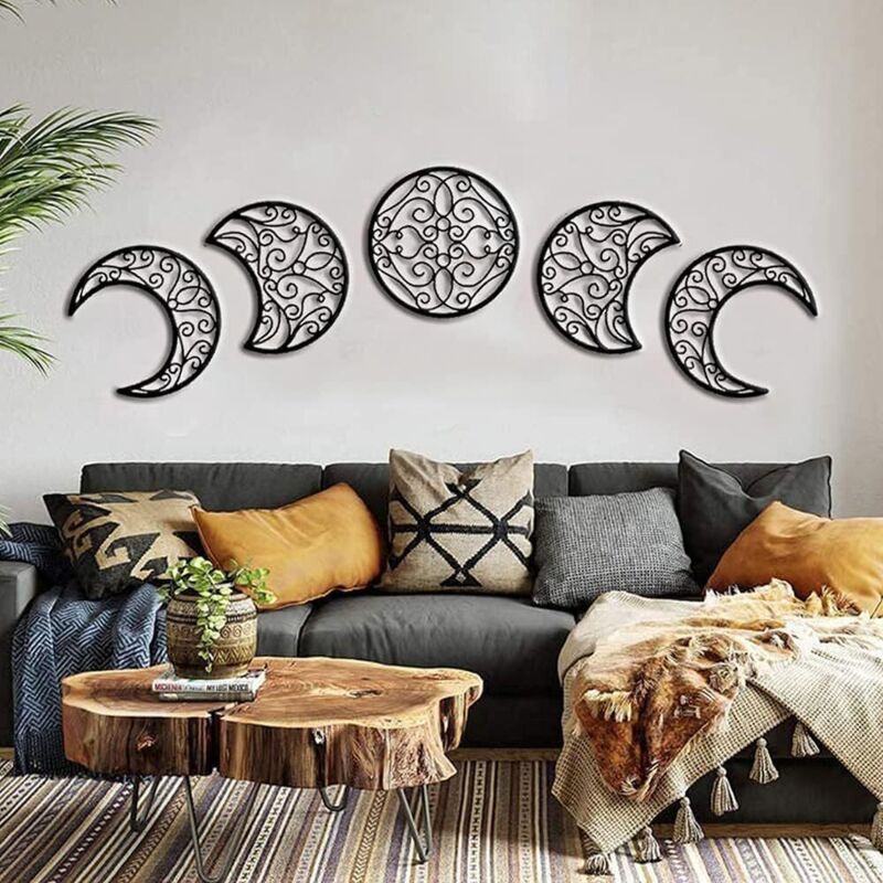 Decorazione Per Camera Da Letto 5 Pezzi, Decorazione Da Parete Per Camera Da Letto, Decorazione Da Camera Da Letto Del Nord Europa, Luna In Legno, Luna Da Interno, Decorazione Da Parete Per Camera Da