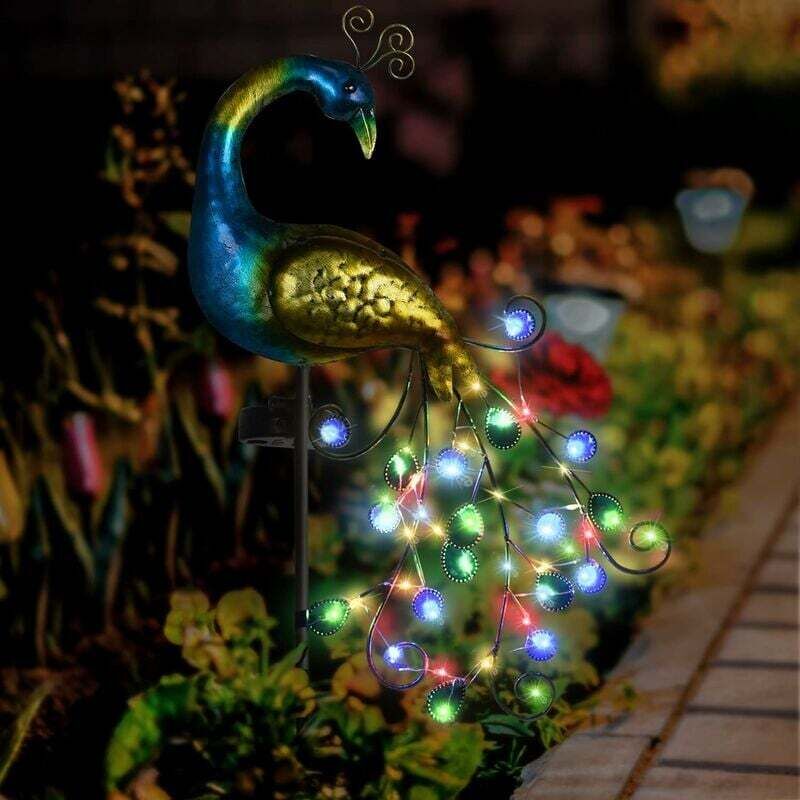 Luce Solare Da Giardino, Statua Di Pavone In Metallo, Luce Solare Da Esterno, Illuminazione Impermeabile, Luci Da Giardino, Palo Luminoso A Pavone Ip44, Luce Notturna Decorativa Da Giardino Per Prato