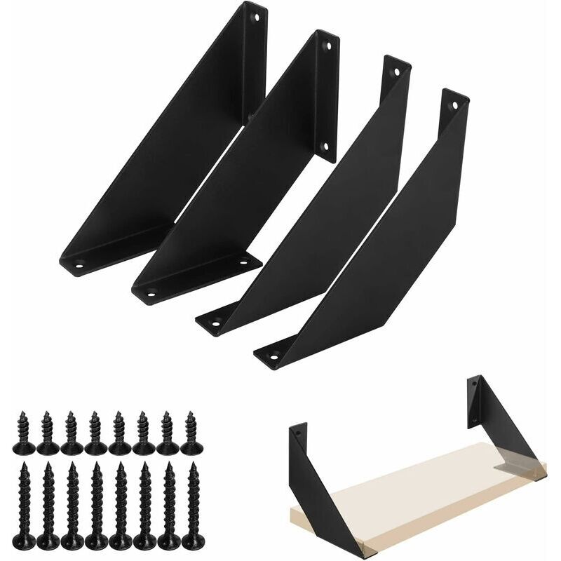 Staffa Per Mensola In Metallo Nero Da 10 Cm, 4 Pezzi, Staffa Per Mensola A Parete, Staffa Per Mensola Resistente, Supporto Per Mensola A 90 Gradi, Montaggio A Parete