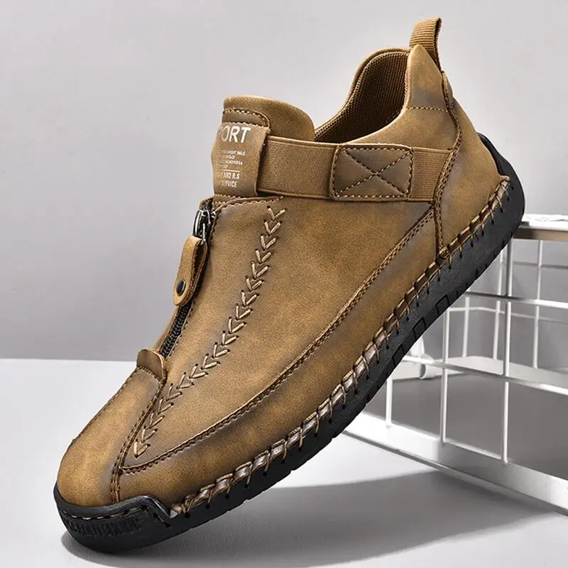 Neue 2025, handgefertigte Leder-Herrenschuhe, Reißverschluss-Design, Turnschuhe, atmungsaktive Herren-Wohnungen, Freizeitschuhe, Outdoor-Männer-Stiefeletten in Übergröße