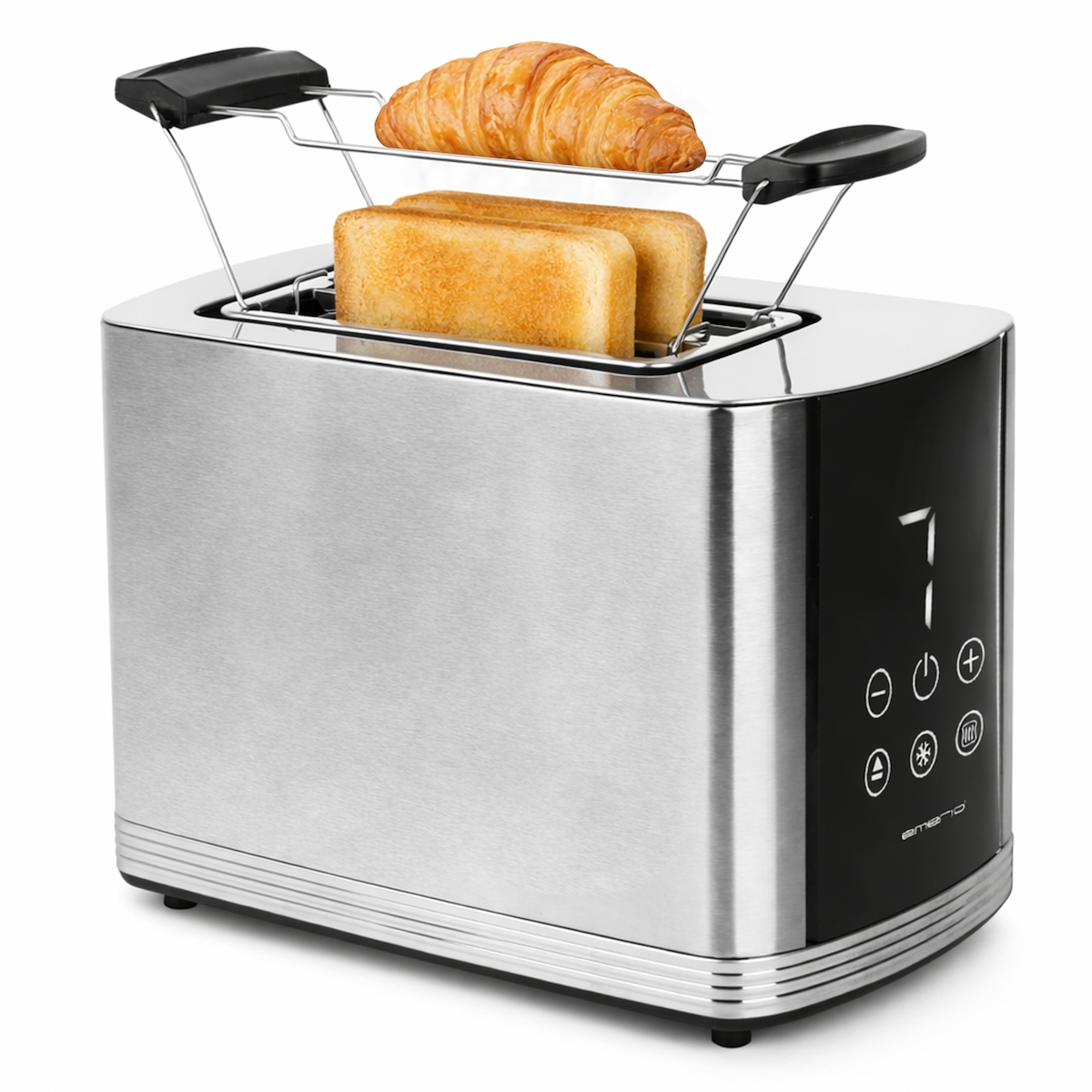 Emerio Toaster mit digitalem Display – 800 W – 2 Schlitze – Auftaufunktion – Krümelschublade – Edelstahl – TO-128308 – Schwarz / Silber Image