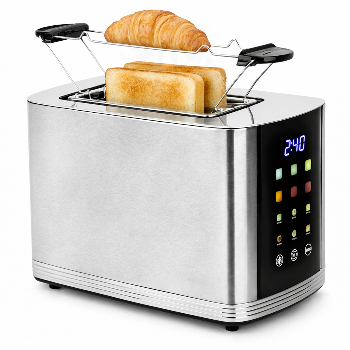 Emerio Toaster mit Digitaldisplay – 2 Schlitzen – Auftaufunktion – Einstellbarer Thermostat – Krümelschublade – Edelstahl-Toaster – TO-132888 – Silber Image