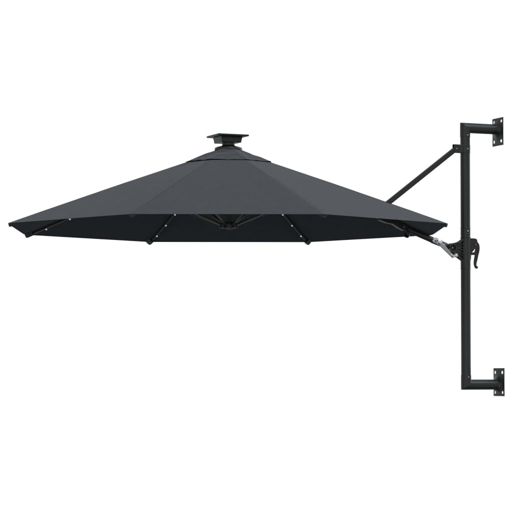Helloshop26 - Wandmontierter Sonnenschirm mit Metallstange und LED-Beleuchtung 300 cm anthrazit 02_0008690 Image