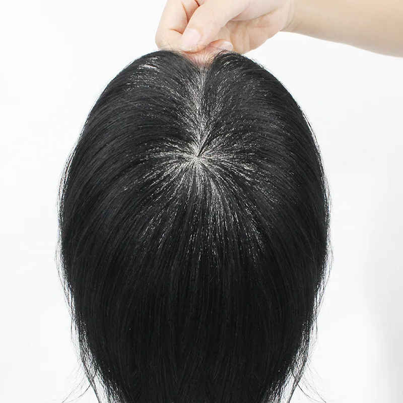 100% menschliches Haar dünne Haut Basis männliches Haar Prothese Ersatz Männer Toupet atmungsaktive Echthaar Perücken Straight Topper für Männer Image