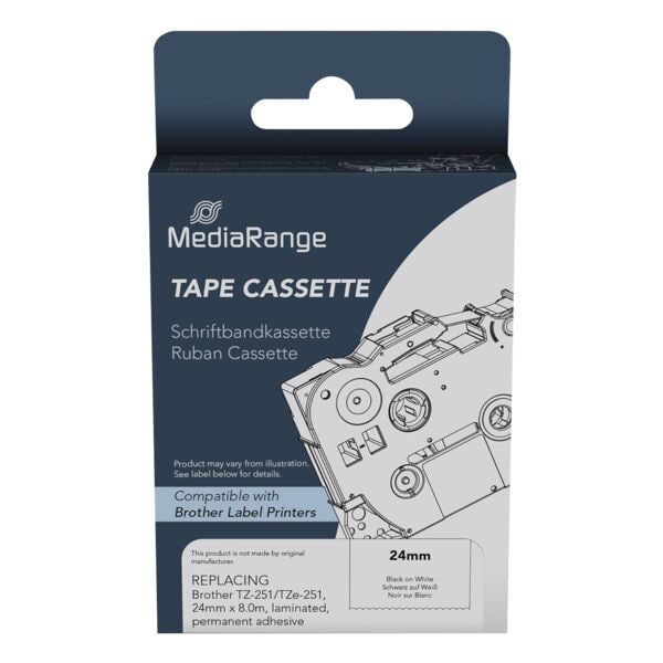 MediaRange Beschriftungsband ersetzt brother TZe-251 schwarz auf weiß 24 mm x 8 m, 2.4 cm
