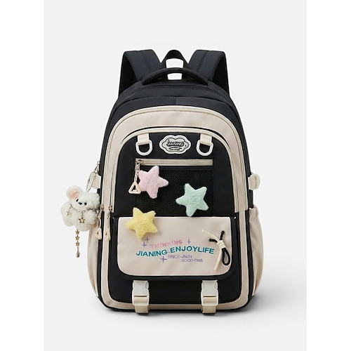 Zaino da donna in poliestere color macaron, borsa scolastica capiente con spallacci regolabili per ragazze delle scuole medie, ideale per il ritorno a scuola, i viaggi e gli sport all'aria aperta.
