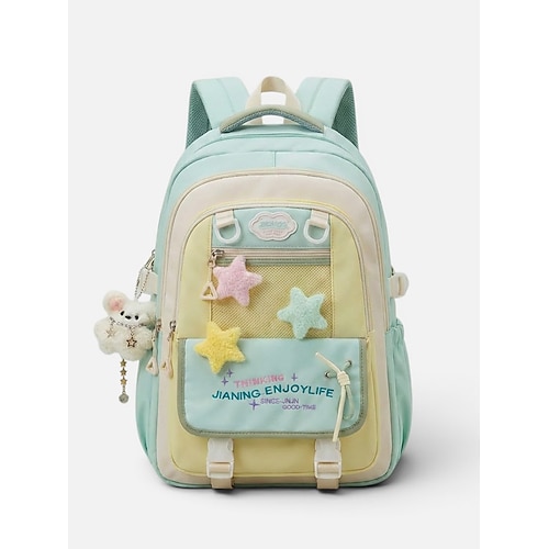 Zaino da donna in poliestere color macaron, borsa scolastica capiente con spallacci regolabili per ragazze delle scuole medie, ideale per il ritorno a scuola, i viaggi e gli sport all'aria aperta.