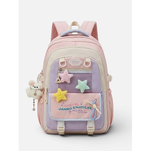 Zaino da donna in poliestere color macaron, borsa scolastica capiente con spallacci regolabili per ragazze delle scuole medie, ideale per il ritorno a scuola, i viaggi e gli sport all'aria aperta.