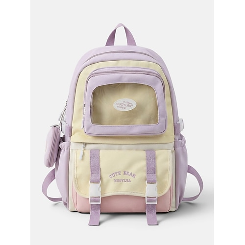 Zaino da donna in poliestere color macaron, borsa scolastica capiente con spallacci regolabili per ragazze delle scuole medie, ideale per il ritorno a scuola, i viaggi e gli sport all'aria aperta.