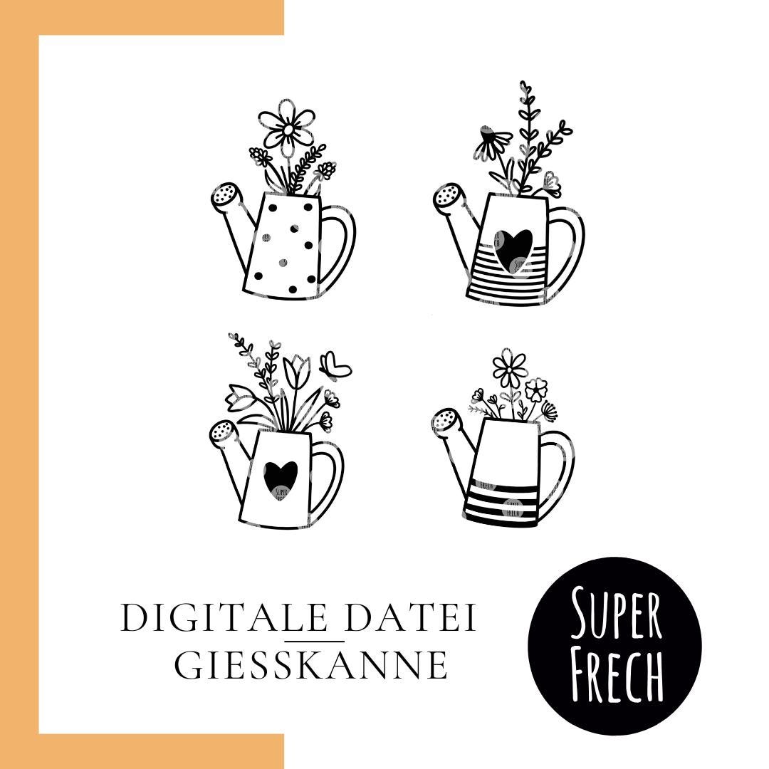 Annaffiatoio con fiori di campo, file plotter per fiori, SVG + PNG + DXF, modello primaverile per laser, fiori nell'annaffiatoio, file laser
