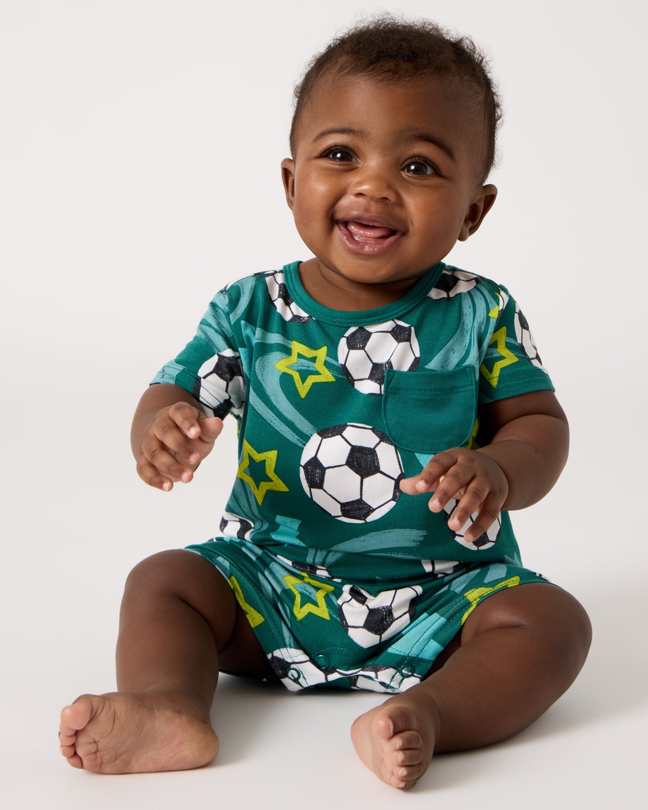 Soccer Stars Pocket Bamboo Baby Romper - Short-Sleeves & Shorts - 12-18 months