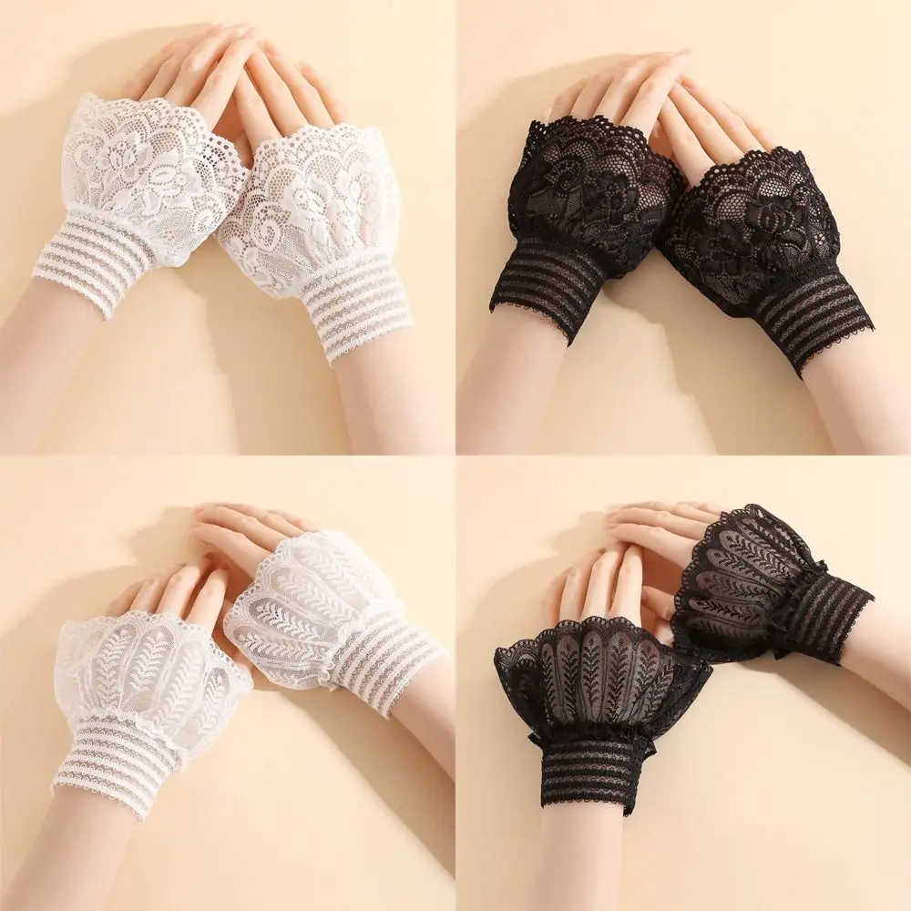 1 Paar vielseitige, elegante, abnehmbare, mit Stickerei verzierte Spitzenärmel, einfarbig, dünnes, dekoratives Armband für Damen
