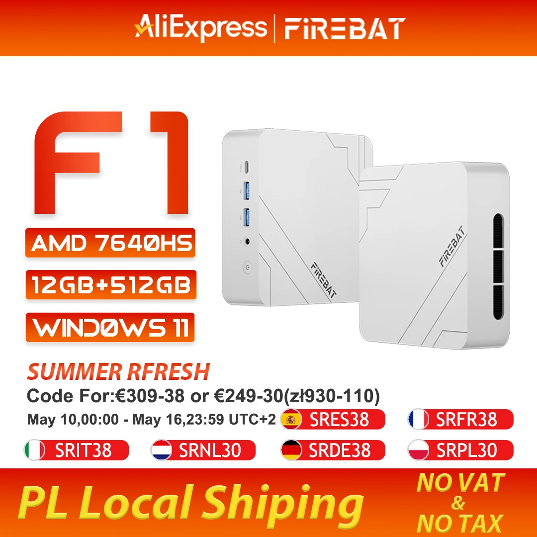 Firebat Mini-PC F1 AMD Ryzen 5 7640HS 12GB 16GB DDR5 512GB SSD Windows 11 Pro Wi-Fi 6 USB4.0 Gaming Desktop Mini-Computer