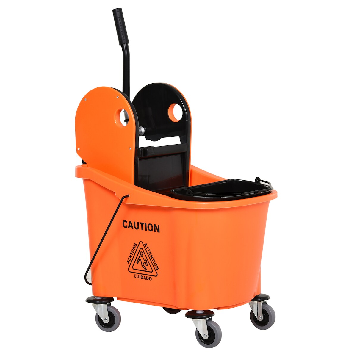 MODFU Reinigungswagen Wischeimer 54x41x92 cm 36 L mit Pressauswringer Rollen Trennsystem Moppstielhalter Metallgriff Orange Image
