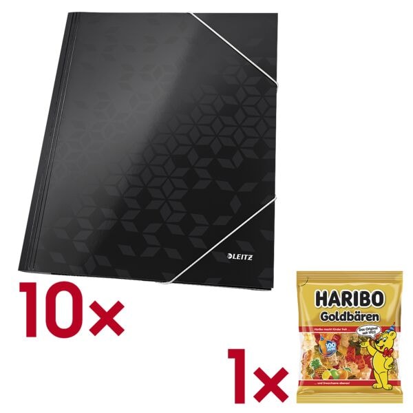 Leitz 10x Eckspannermappe A4 »WOW 3982« inkl. Fruchtgummi »Goldbären« 175 g schwarz, 24.1x31 cm