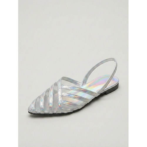 Silberne, holografische Damen-Ballerinas mit spitzer Zehenpartie – stylische Mesh-Sandalen mit irisierendem Finish für den Alltag und entspannte Dates trendige City-Outfits Image