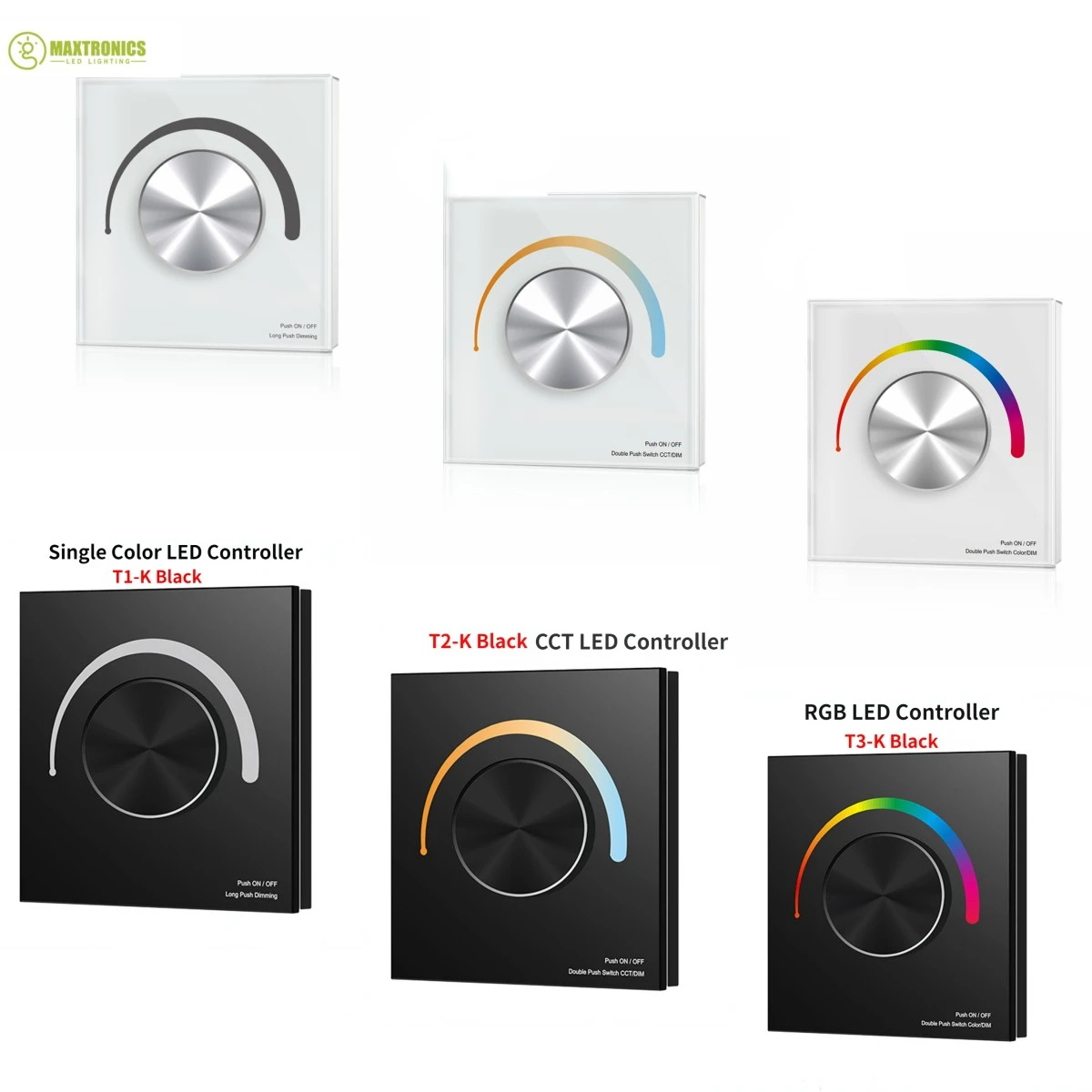 DC12-24V T1-K/T2-K/T3-K Rotary Touch Glass Panel DIM/CCT/RGB LED Controller Dim für einfarbige/farbtemperatur/RGB-LED-Band
