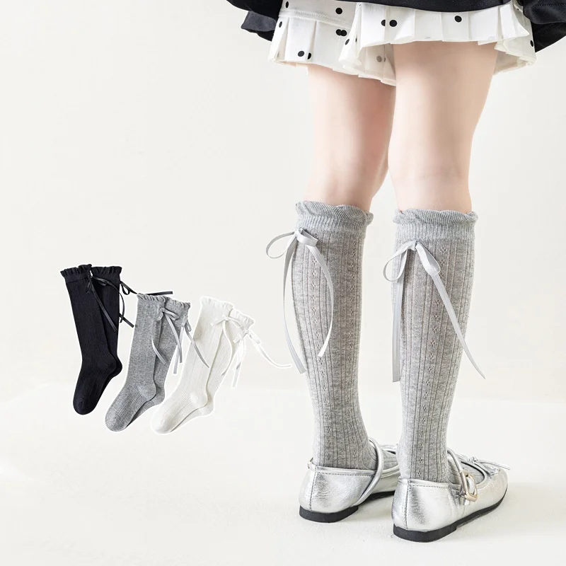Sommerliche lange Kindersocken für Mädchen, dünne Netz-Kniesocken, einfarbig, weich, modisch, für Babys und Mädchen von 3-12 Jahren Image