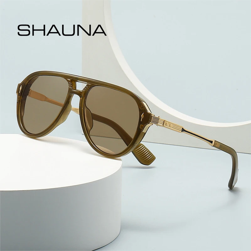 SHAUNA Retro Doppel Brücken Pilot Männer Sonnenbrille Mode Marke Designer Shades UV400 Trend Nieten Frauen Luxus Sonnenbrille Image