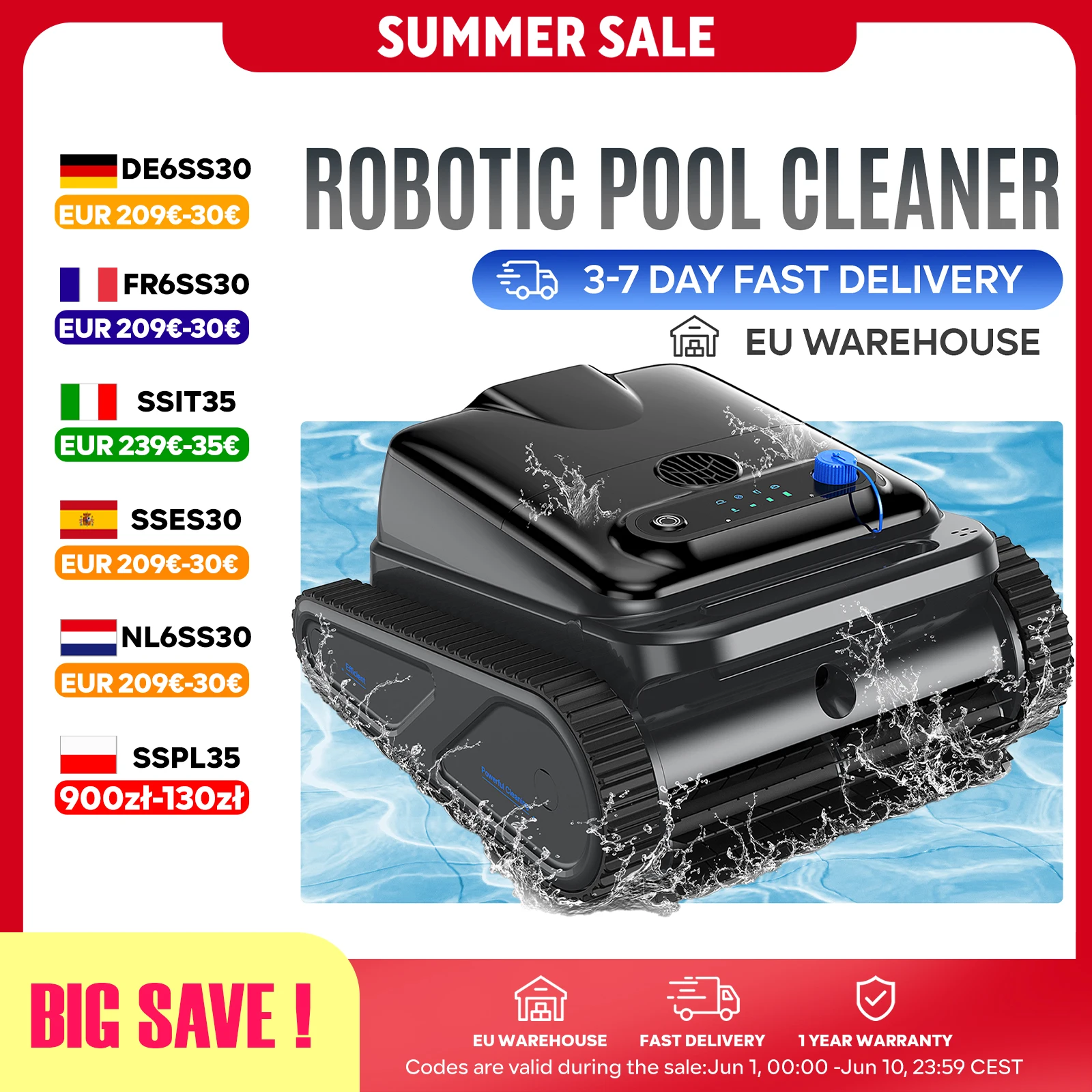 Y50S Kabelloser Poolroboter, 130 Min Laufzeit, Poolreiniger Boden Wände Wasserlinie, 185m² Reinigungsfläche, Intelligente Abdeckung Image