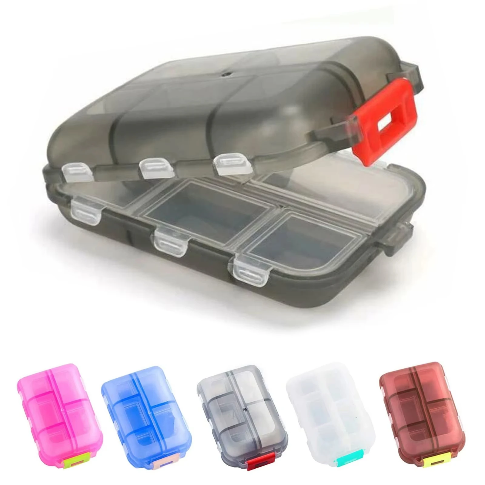 Doppelschichtige kleine Pillendose, tragbare Pillendose, transparent, 10 Zellen, versiegelte Medikamentenaufbewahrungsbox, Campingausrüstung, Überlebensset Image