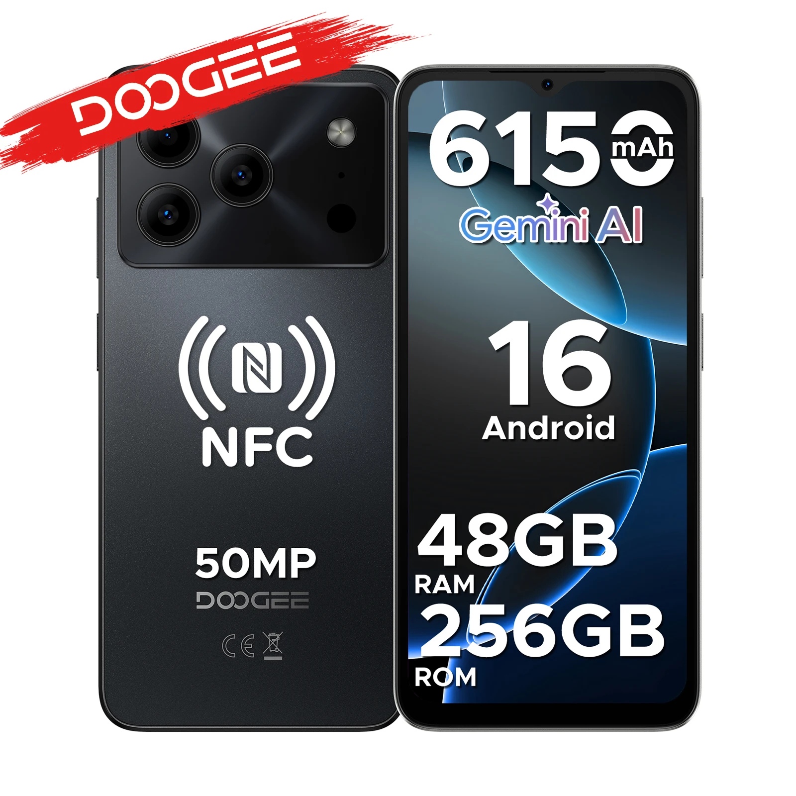 DOOGEE Note56 Plus Android 16 Gemini AI Akku 6150 mAh 48 GB RAM (6 + 42) 256 GB ROM Mobiltelefon Google Payment Image