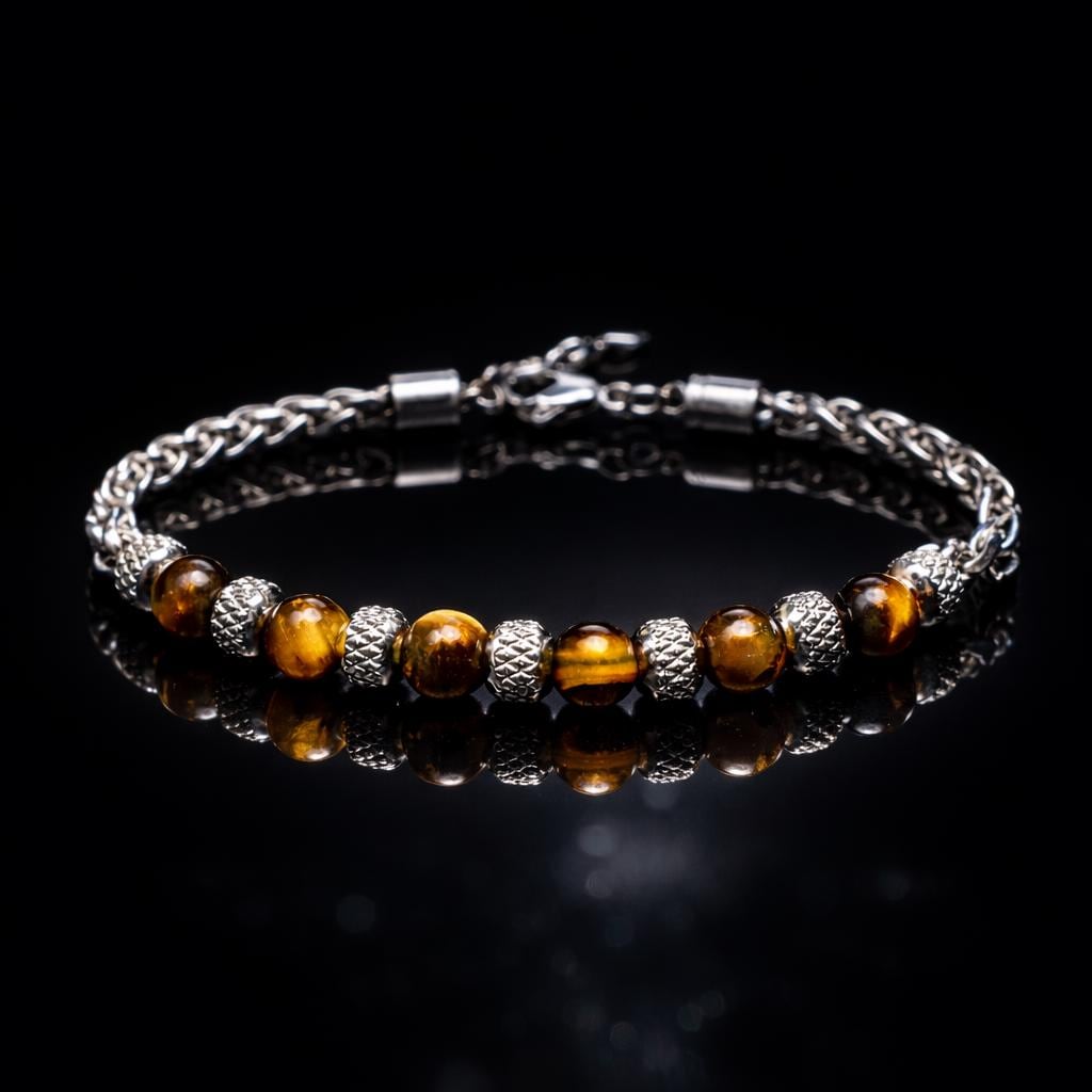 "Bracciale da uomo, Bracciale \"My Person\" - Regalo, Bracciale con perline occhio di tigre, Bracciale con catena in acciaio inossidabile, Regalo per lui"