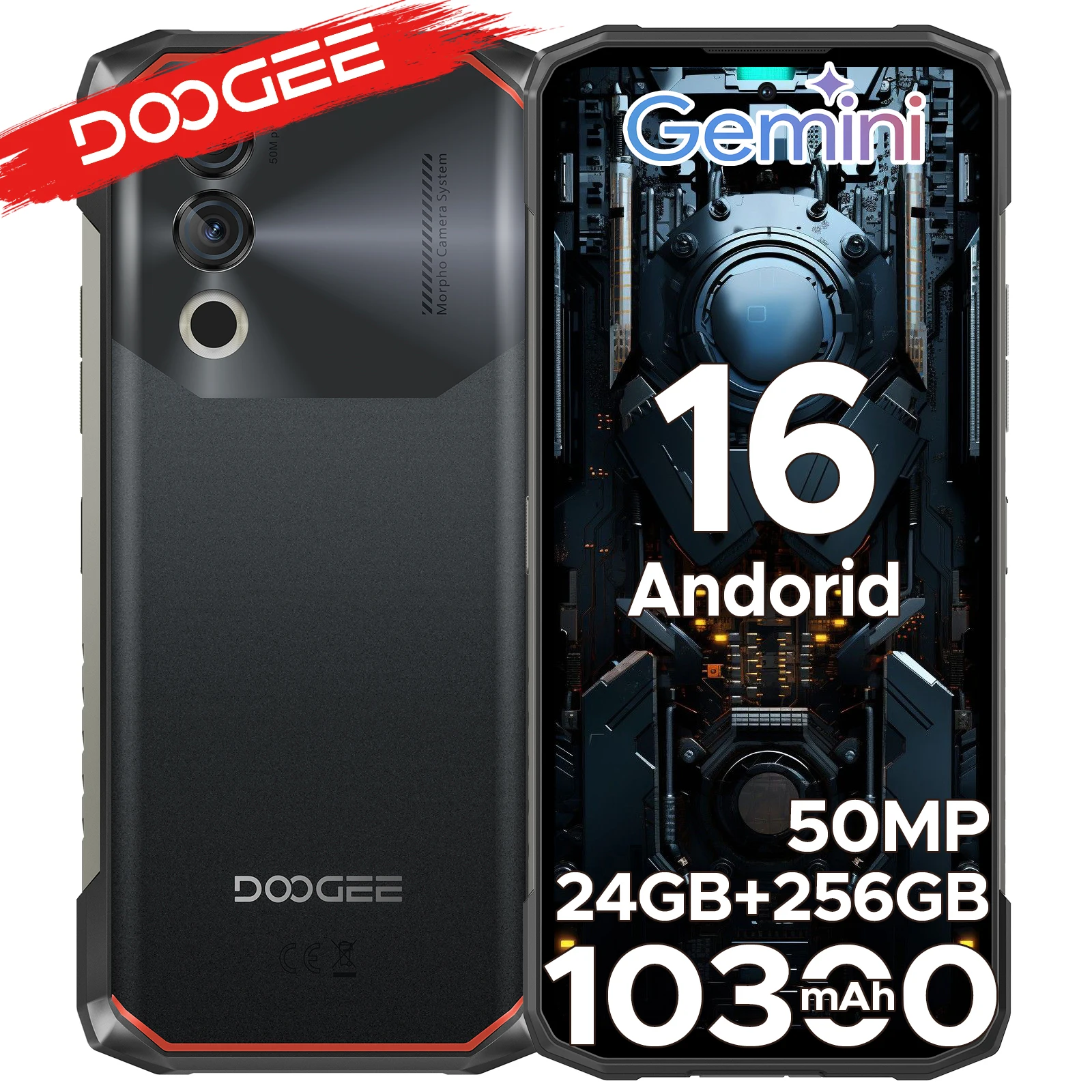 DOOGEE Blade10 Power Outdoor-Smartphone Gemini AI 6,6-Zoll-Display 10300mAh Akku 24GB RAM (6+18) 256GB ROM Android 16 Smartphone
