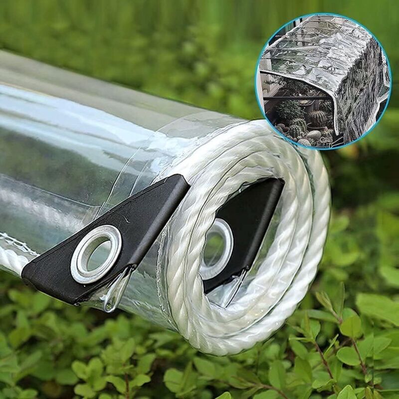 Telo Protettivo, Telo Trasparente Con Occhielli, Telo Impermeabile In Pvc, 360 G/m², Telo Industriale Con Occhielli, Telo Protettivo, Serra, Barca, Resistente Alle Intemperie (1 M X 2 M)