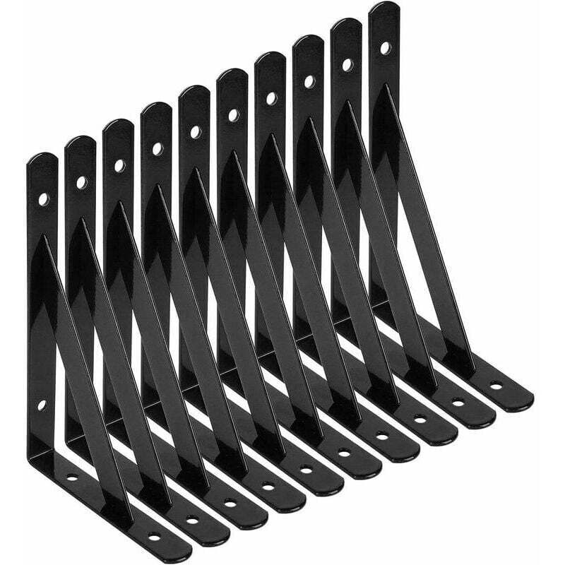 Staffe Per Mensole, 10 Staffe Per Mensole In Acciaio Triangolari A 90 Gradi, Staffe Per Mensole Da 150 Mm X 95 Mm, Supporto Angolare Con 50 Viti E 20 Tasselli (nero)