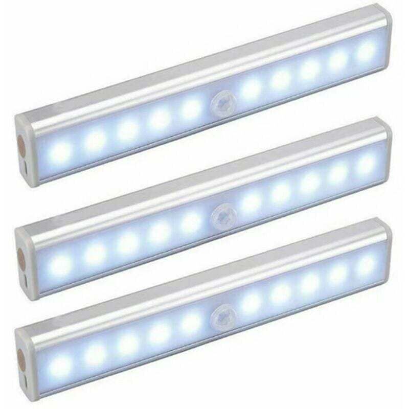 Mumu - Set Di 3 Luci Led Da 10 Led, Senza Fili, Ricaricabili Tramite Usb, Magnetiche, Con Sensore Di Movimento, Portatili. Luce Per Armadio, Lampada Di Emergenza Portatile, Luce Notturna Per Bambini, Luce Au