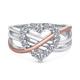 Romantic Two Tone Pave CZ Accent Cubic Zirconia Crossover Intertwined Infinity& Heart Promise Ring For Women Rose Gold Plated .925 Sterling Silver