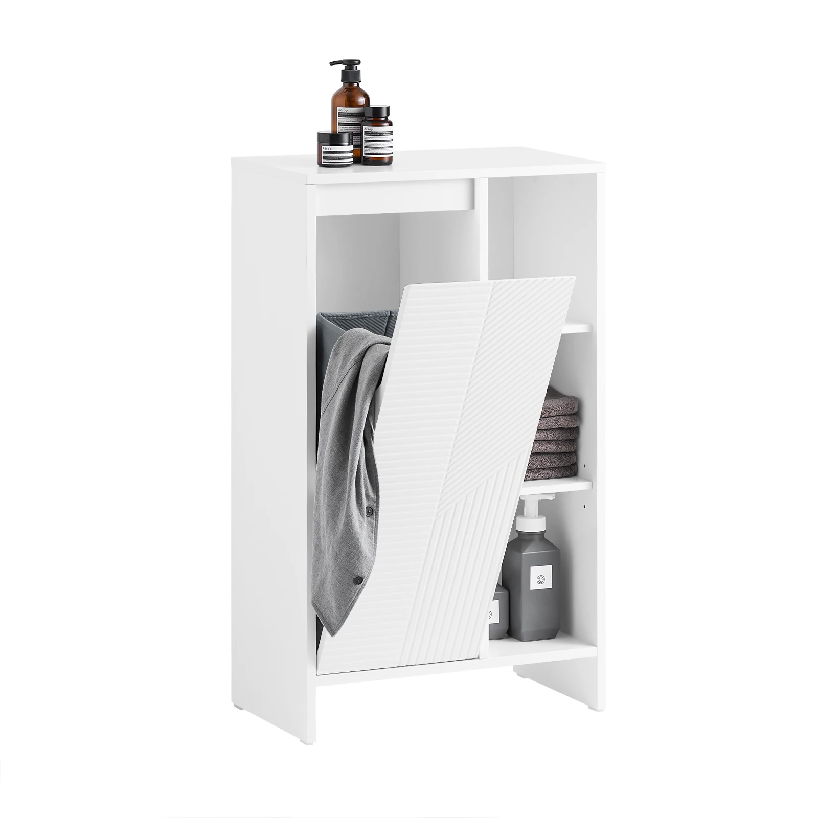 SoBuy BZR156-W Weißer Schmaler Badschrank mit Kippsystem und Regal Badezimmer Kommode für kleine Bäder, WC oder Waschküche