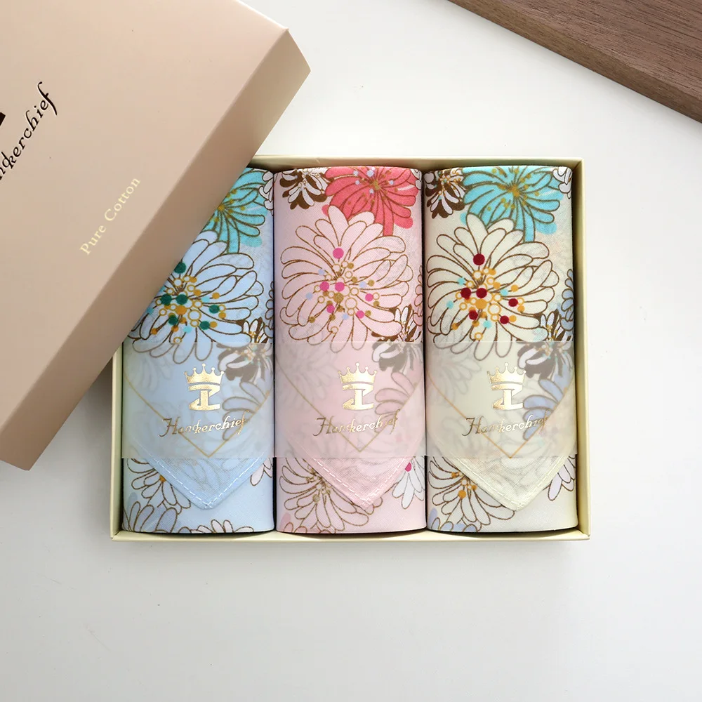 43cm Japanischer Stil Blumenmuster Baumwoll-Taschentuch, Dünnes Atmungsaktives Farbverlauf-Druck Damen Quadratisches Taschentuch Image