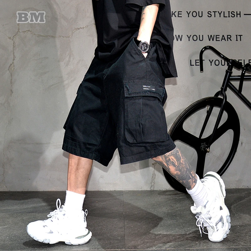 Sommer-Cargo-Shorts für Herren, Premium-Schwergewicht, Streetwear, Hip-Hop-Skateboard, koreanischer Stil, gerades Bein, 12,7 cm, lässig, große Taschen