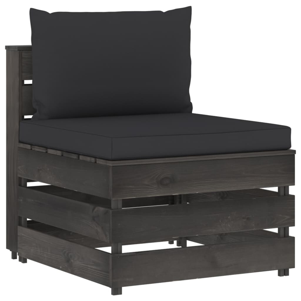 vidaXL Modulares Mittelsofa mit Kissen Grau Imprägniertes Holz Image