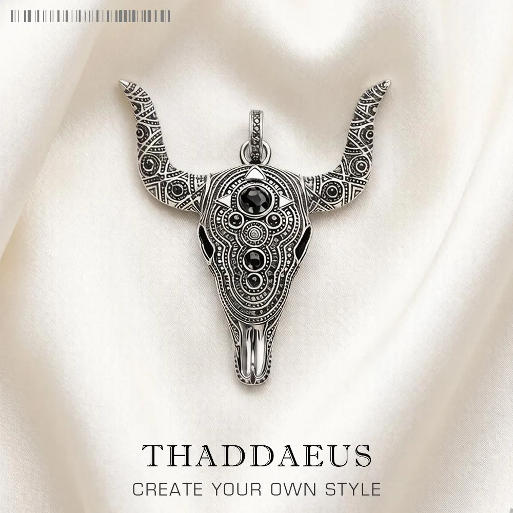 Anhänger Bull Buffalo Skull Mode Vintage Schmuck Europa Massiv 925 Sterling Silber Rebel Geschenk für Frauen & Männer