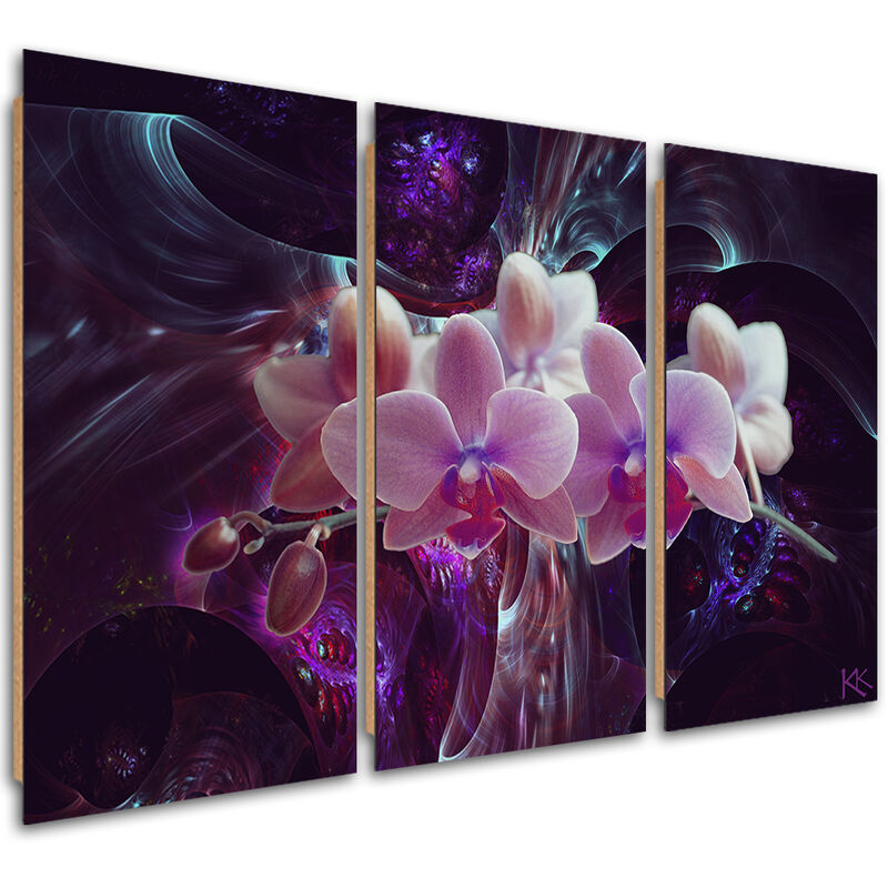 Gbshop - Quadro Deco Panel 3 Paneli, Orchidea Bianca Su Uno Sfondo Scuro - 120x80