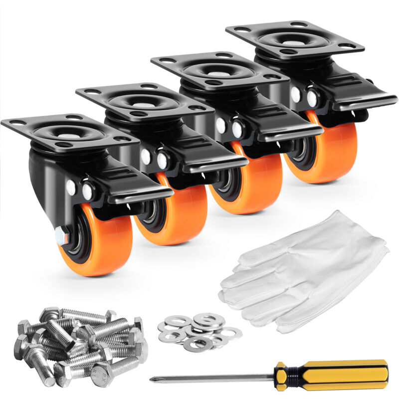 Mophorn - Vevor Ruote Girevoli Set Di 4 Ruote Per Mobili Industriali Ruote In Pvc Da 50,8 Mm Con Doppio Freno Di Bloccaggio Capacita Di Carico Massima 68 Kg Per Carrelli Banco Da Lavoro, Set Di Ruote Girevoli