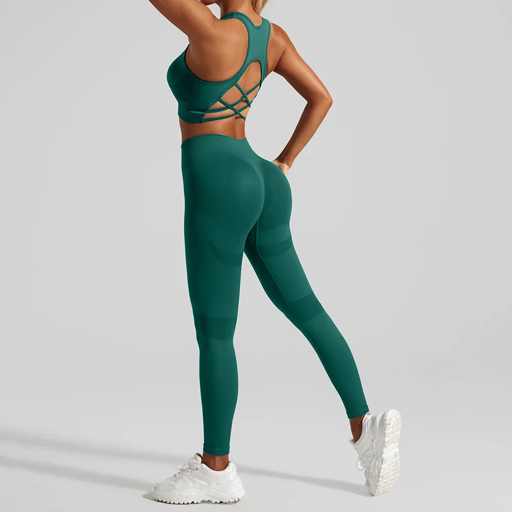 Damen-Trainingsset, 2-teilig, stoßfester Sport-BH und Leggings mit hoher Taille, schnell trocknender Fitness-Yoga-Anzug Image