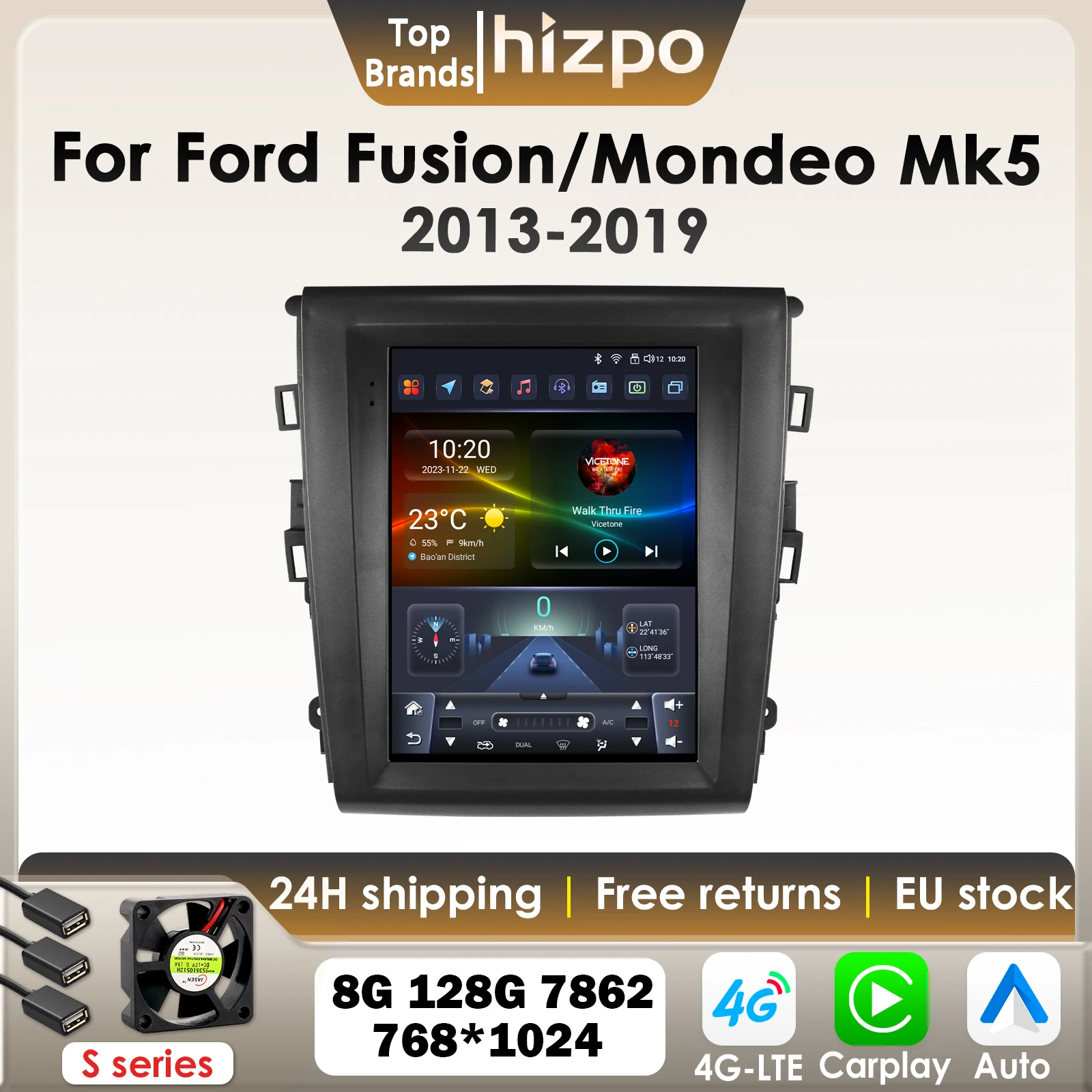 Hizpo 9,7 zoll Auto Radio Autoradio Für Ford Mondeo Mk5 Fusion 2013-2019 auto intelligente systeme Vertikale Bildschirm BT RDS DSP 7862 Image