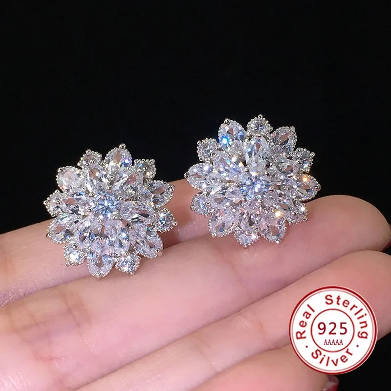 Süße große aaaa bling Zirkonia Silber Nadel Ohr stecker modische Blume Ohrring für Frauen Schmuck Geschenk Brincos Image