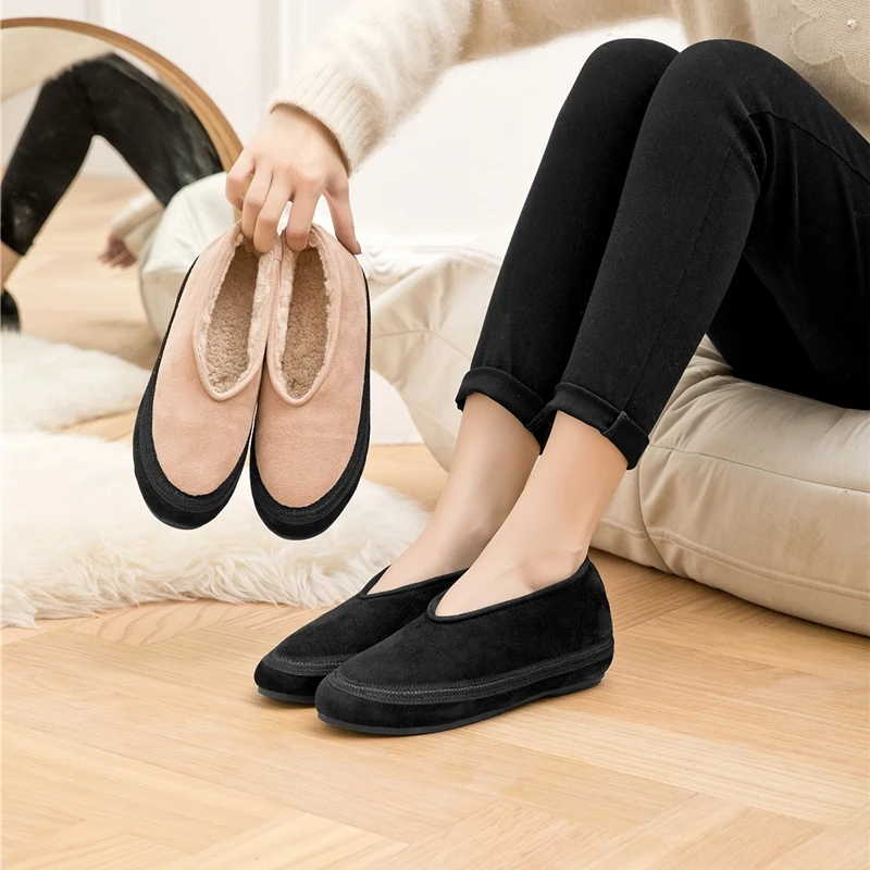 AIYUQI Flache Schneestiefel für Damen, echtes Leder, 2025, große Größe, rutschfeste Damen-Winterschuhe, bequem, warm, Damen-Stiefeletten