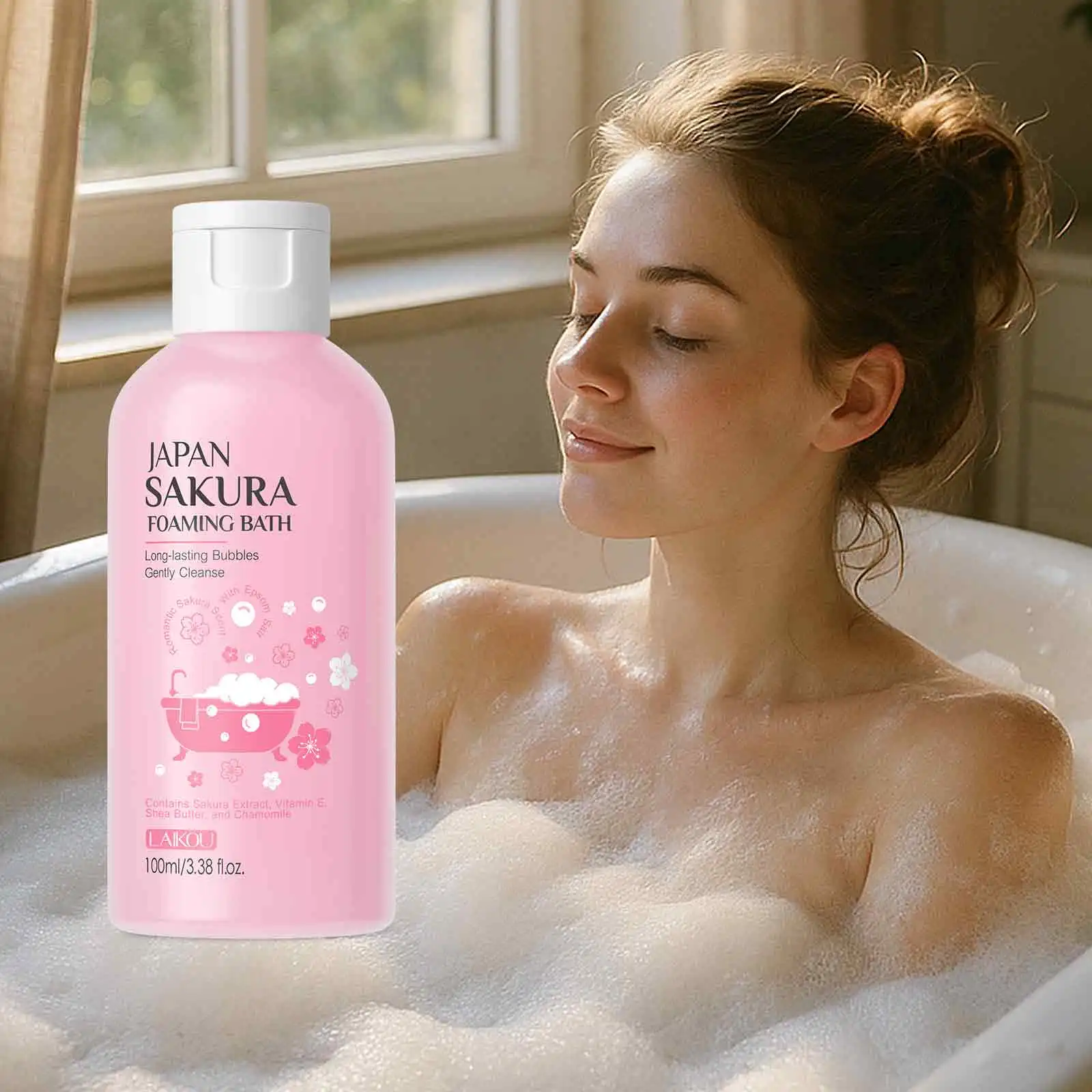 LAIKOU Sakura Schaumbad Sanfte Reinigung Weich Glatt 100 ml Japanisches Badeprodukt Image