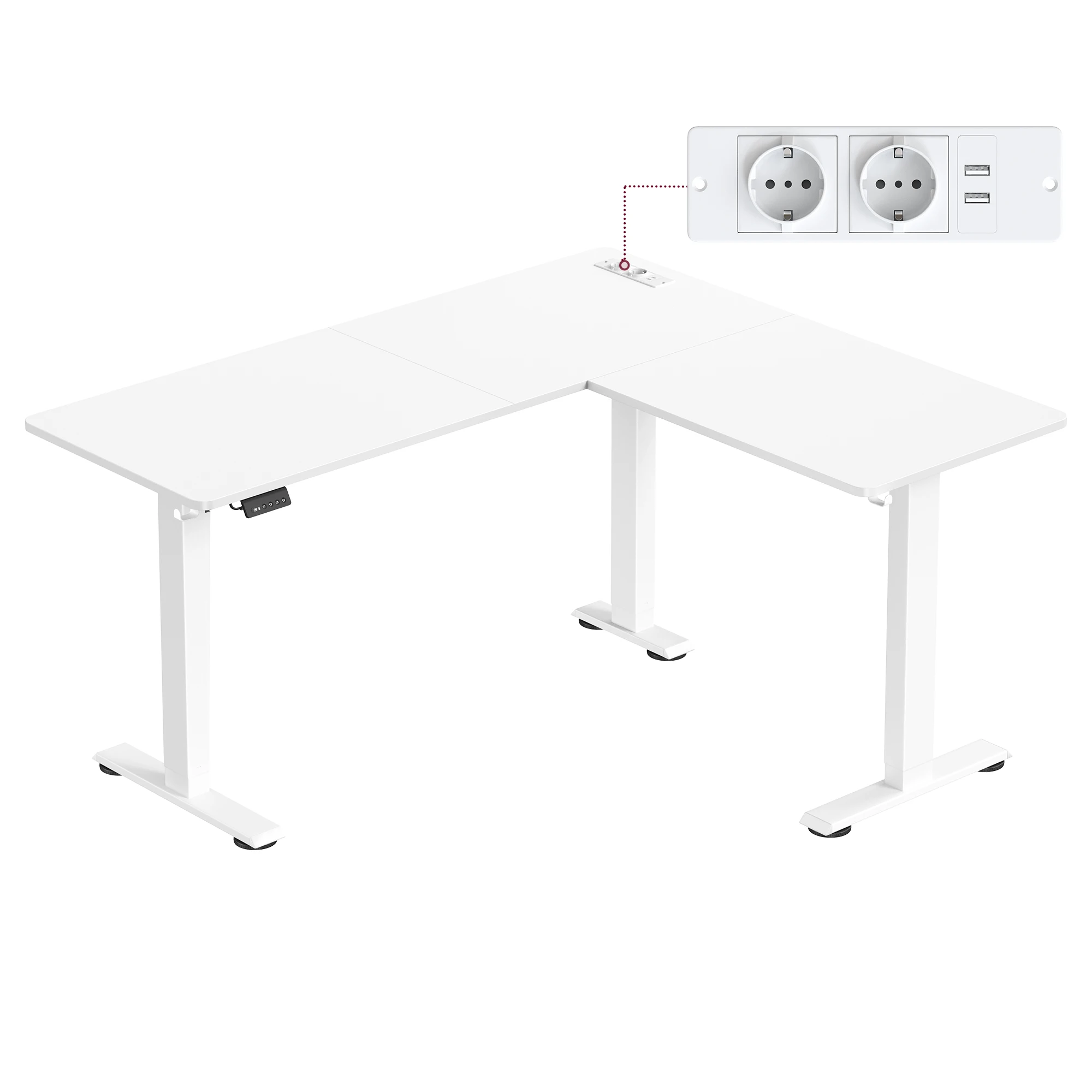 VASAGLE Höhenverstellbarer Schreibtisch elektrisch, L-förmiger Eckschreibtisch, 140 x 160 cm, mit Ladestation
