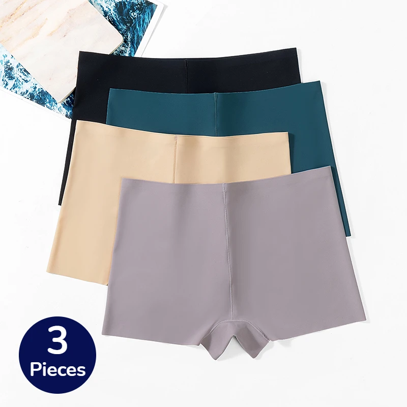 WarmSteps 3 Teile/satz Damen Höschen Nahtlose Weibliche Boxer Atmungsaktive Seide Satin Unterwäsche Komfort Dessous Sport Frau Boyshorts Image