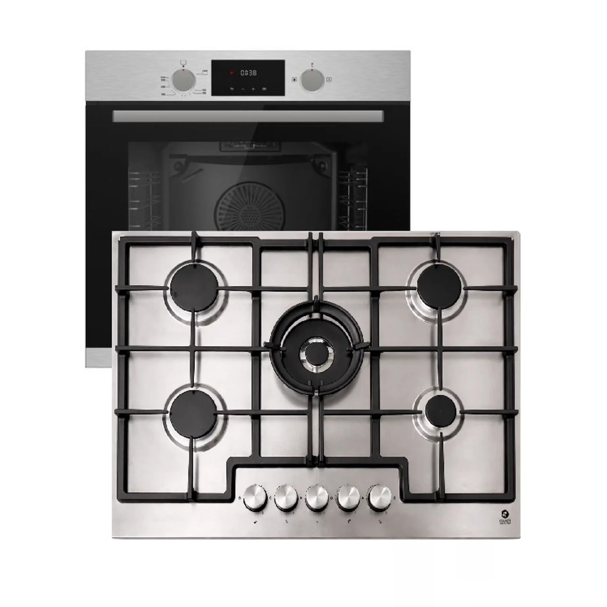 GaslineGB850-FIX Einbau Gasherdset Autark mit Einbaubackofen Gasherd Umluft 69 Liter mit Gaskochfeld 75cm Edelstahl mit 5 Brennern Image
