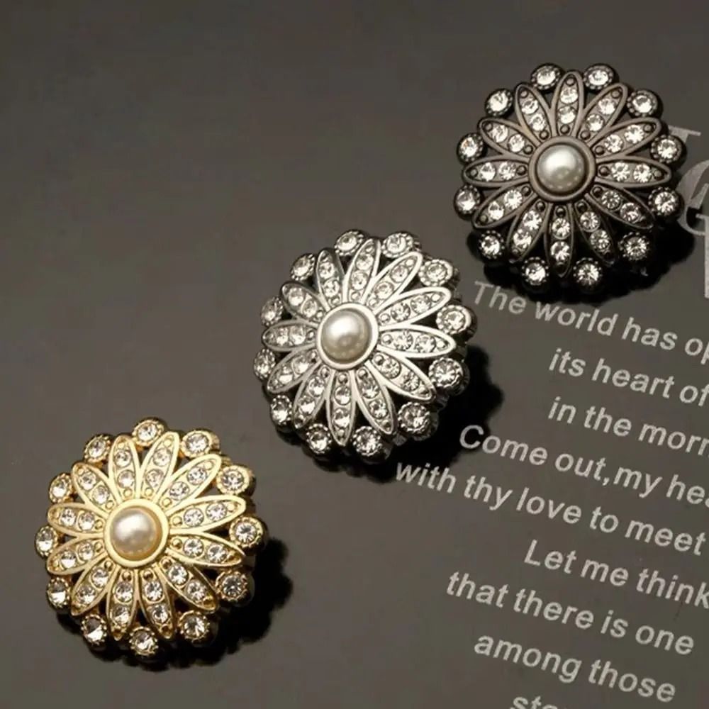 Retro Metal Pearl Button Gallery | High Fidelity Diamond Encrusted Clothing Accents & Sewing Jewelry black 18 Mm