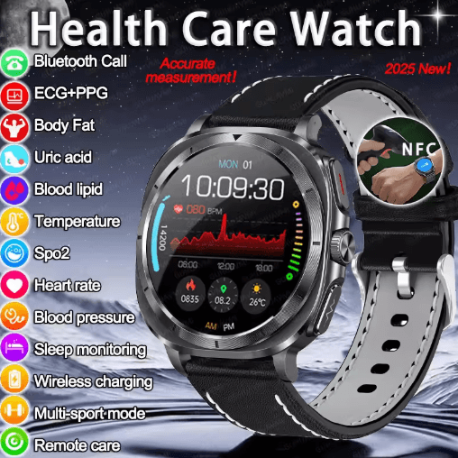 VitaPulse AI Laser Health Smartwatch ECG PPG Blood Pressure & Body Analysis Watch red